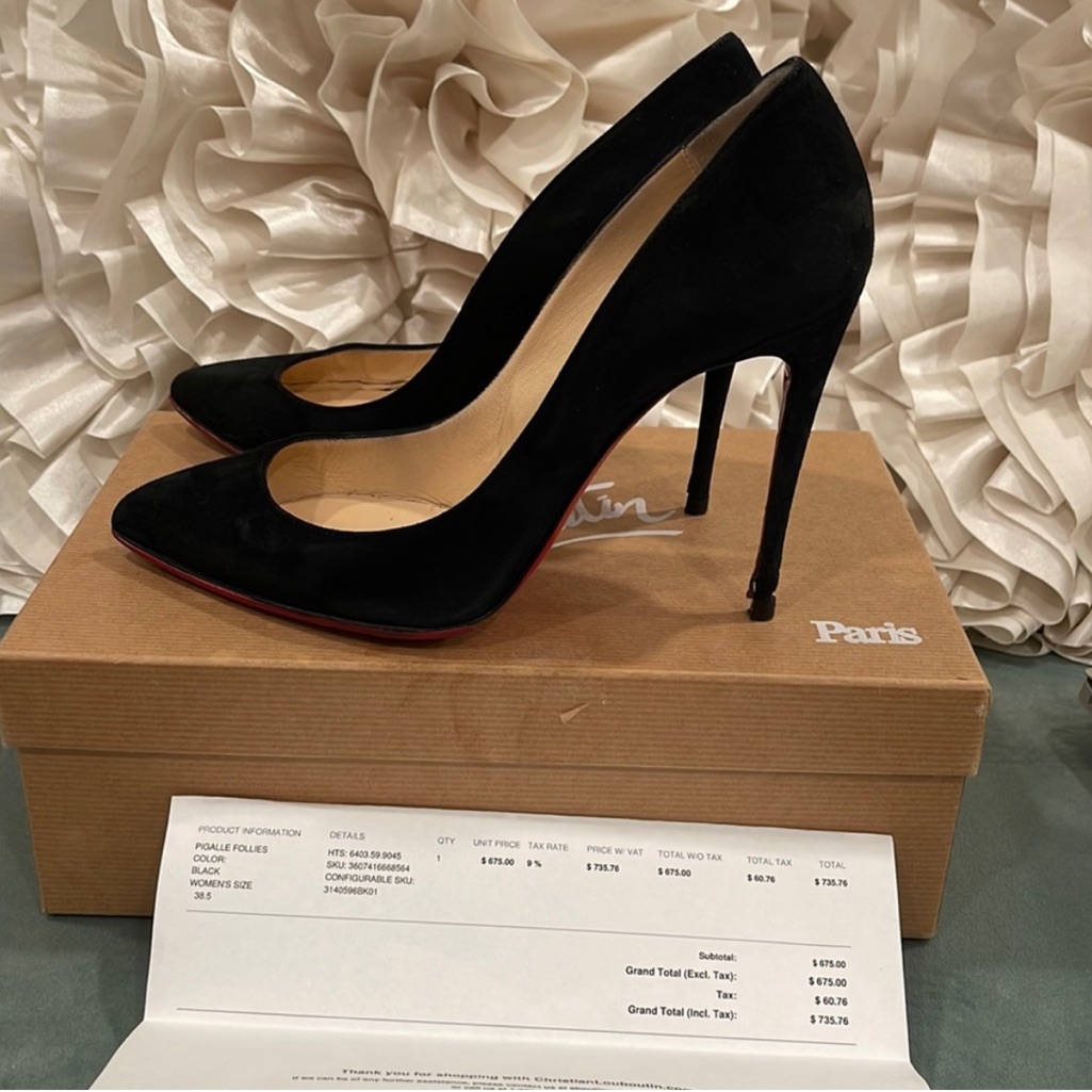 Christian Louboutin Pigalle Follies 100 Black Suede Pumps | Eu 38.5 (Runs Small)